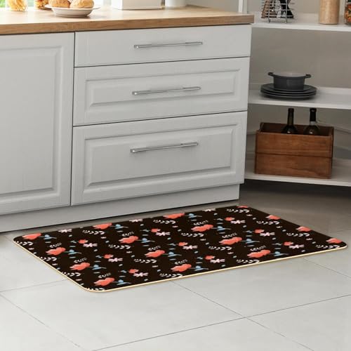Alfombrillas de cocina VAPOKF con flores rojas para decorar el pasillo y el cuarto de lavado 7