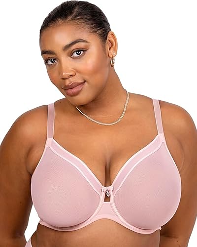 Curvy Couture Women’s Sexy Sheer Mesh Plus Size Full Coverage Bra, Blushing Rose, 38DD