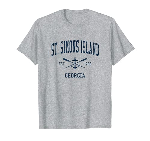 St. Simons Island GA Vintage Navy Crossed Oars & Boat Anchor T-Shirt