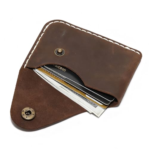 Handmade genuine leather card holder with snap closure
