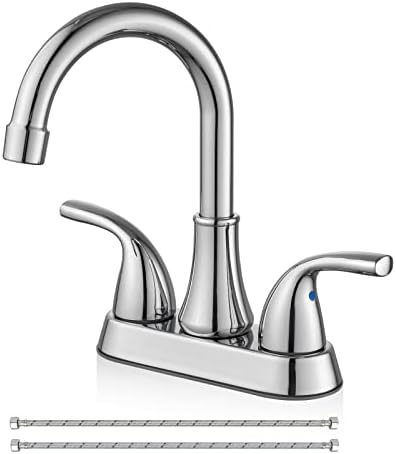 Cinwiny 4 Inch Centerset Lavatory Sink Faucet Bathroom Mixer Tap Polish Chrome 2 Hole Two Handle 360 Degree Swivel Spout Deck Mount Vanity Faucet