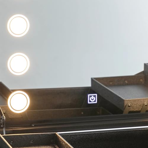 Loobiiny Maletín de cosméticos con Ruedas Grandes Maleta Maquillaje Profesional con LED Luces de Espejo Ajustables y Patas de Silla Estuche de Belleza Organizador de peluquería Negro Caja Maquillaje - imagen 4