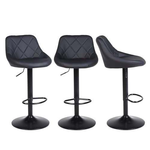 Image of Ermnois Swivel Bar Stools Set 3, Adjustable Height, PU Leather, Black