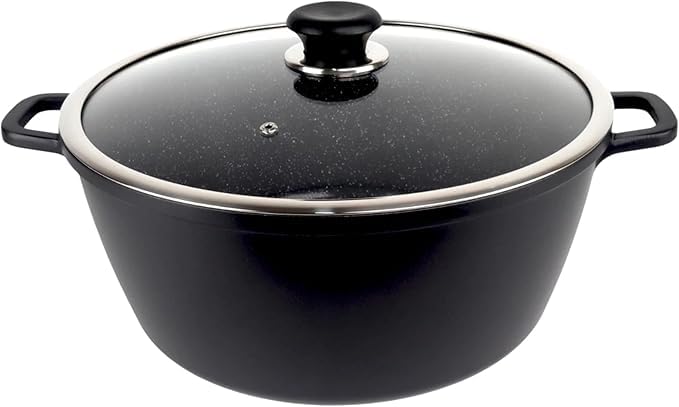 Housetronics 44cm Stock Pot with Lid, Non-Stick Die-Cast Aluminium Cooking Pot, Ceramic Coating, Induction & Oven Safe Casserole Pan, Large Heavy Duty Cookware, 22.4 L