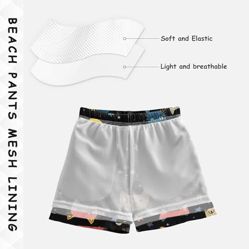 Boys Beach Board Shorts Cat Star Cartoon Animal Swim Trunk Teen Swimwear4