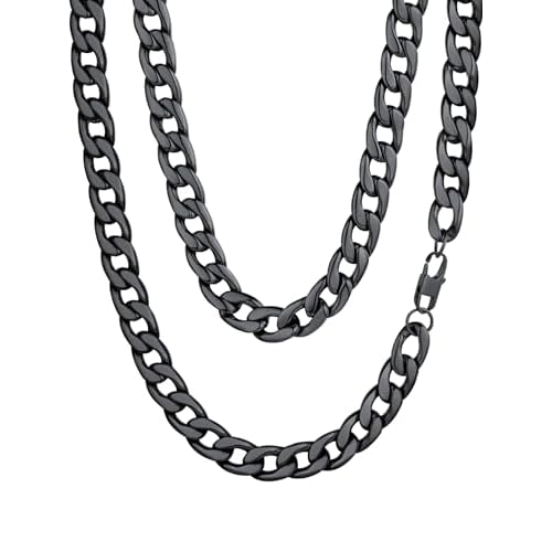 FaithHeart Stainless Steel Cuban Link Chain for Men, 5/9/12mm Black/Silver/Gold Plated Curb Chain Necklace Mami Cuban Link Chain Cool Hip Hop Chain Jewelry 18-30 Inch with Gift Box Length 24