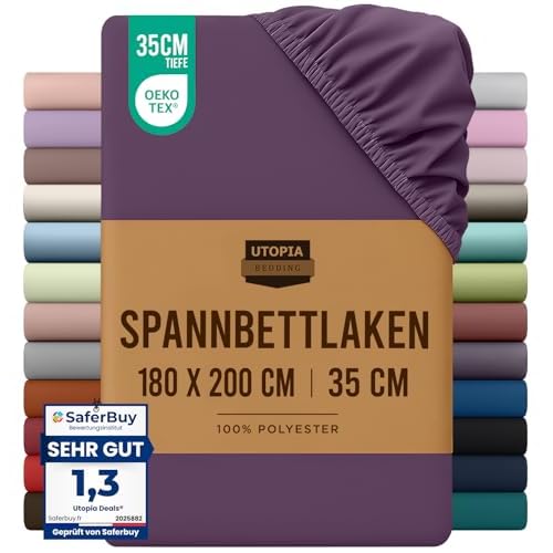 Utopia Bedding - Spannbettlaken 180x200cm - Lila - Gebürstete Polyester-Mikrofaser Spannbetttuch - 35 cm Tiefe Tasche