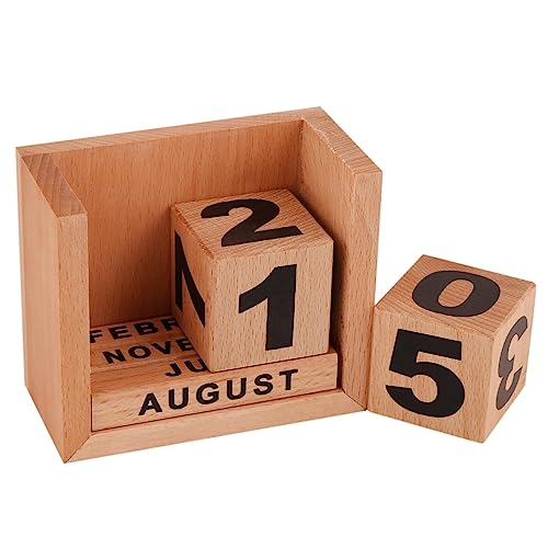 Image of STAR CRAFT Wooden Calendar Desk Calendar No End Date Natural Wood Perpetual Calendar