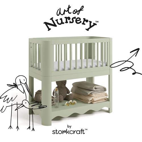 Image of Storkcraft Casablanca 3-in-1 Convertible Bassinet, Sage | GREENGUARD Gold Certified Wood Baby Bassinet, Includes Water-Resistant Mattress, Converts to Toy Box and Bookcase, Newborn