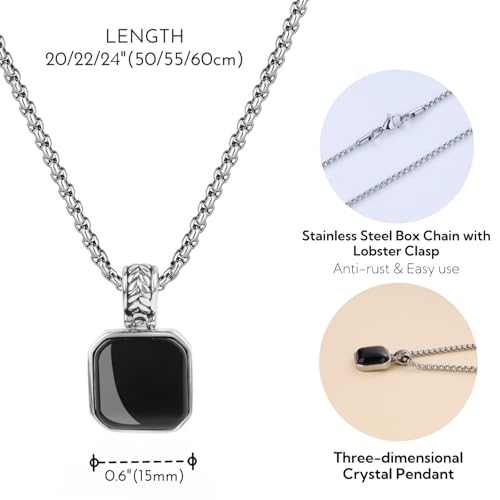 COAI Stainless Steel Necklace for Men, Men's Crystal Necklace, Tiger Eye/Malachite/Black Obsidian/Turquoise/Lapis Lazuli3