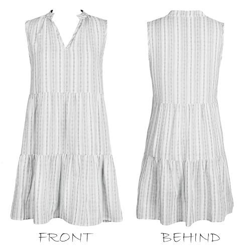 Image of CUPSHE Women's Ruffle Beach Mini Dress Split V Neck A Line Sleeveless Geometric Stripe Tropical Leaf Pattern Summer Dresses