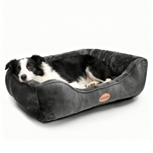 Nobleza - Waschbare Hundebett, Super Weiches Nest Hundesofa mit Erhöhtem Rand & Rutschfester Unterseite für Mittel/Große Hunde, 87x77 cm (Schwarz) - XL