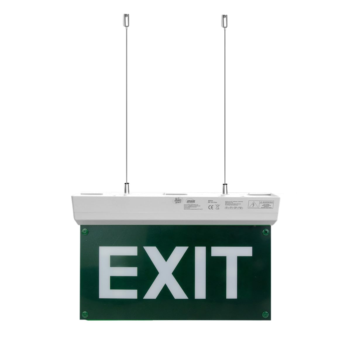 G.W.S® IP20 2W LED Emergency Exit Light, Non-Maintained/Maintained, 3 Hours Emergency Backup, Exit Sign with Suspended Kit