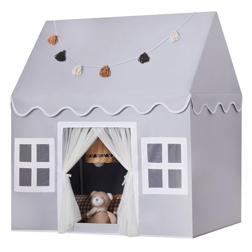 Wilwolfer Tienda de campaña Infantil: Jugar en Interiores y Exteriores   Tipi Casita Infantil con Guirnalda de borlas y Alfombra   Casa Grande para Niñas y Niños