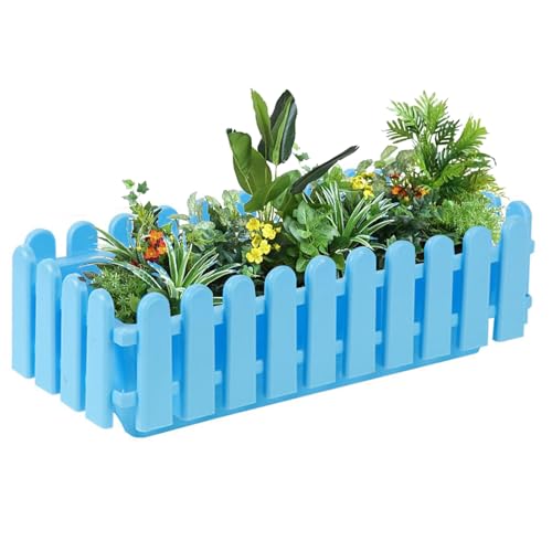 Pasdrucn Blumenkasten für Balkon, Zaun Design Kunststoff Blumentopf, Leichter Übertopf, Rechteckig Pflanztopf Sukkulenten Bonsai für Zuhause Büro (Blau)