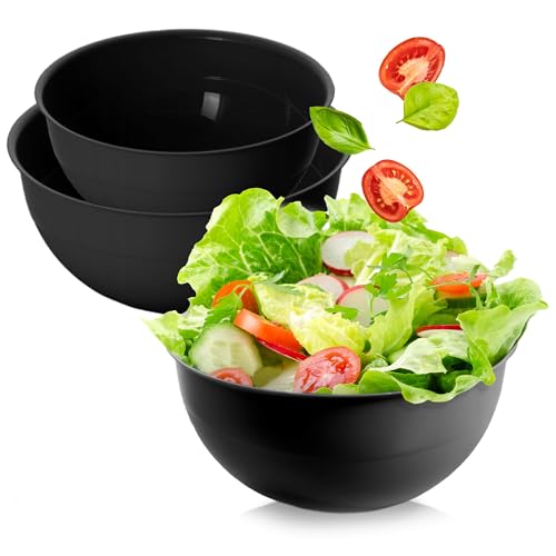 EDANTI Salatschüssel Set groß 3 Schalen 2-5L Kunststoff Schüsselset Servierschalen ideal zum Mischen und Servieren Schale (Schwarz)