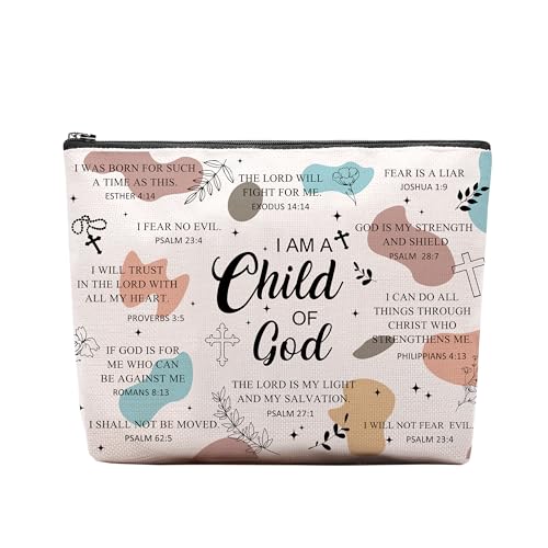 Christian Gifts for Women Makeup Bag, I am a Child of God Religious Goddaughter Gifts, First Communion Gifts, Faith Based Gifts, Baptism Bible Verses Encouraging Makeup Cosmetic Bag Pouch…