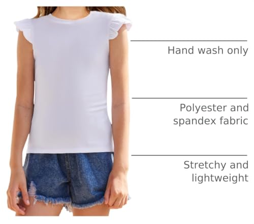 Image of Flypigs Girls T Shirts Ruffle Sleeve Summer Casual Ribbed Knit Crewneck Tee Tops Blouses