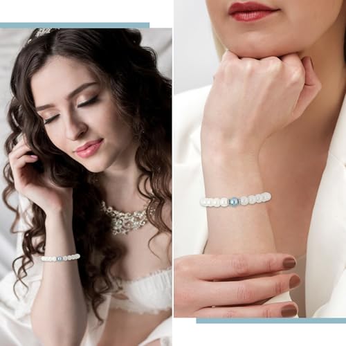 Something Blue Gift for Bride, Bridal Shower Gifts for Bride to be White Pearl Bracelet Anniversary Gifts for Wife with Meaningful Card as Bride Gifts Bridal Party Gifts Wedding Accessories Jewelry4