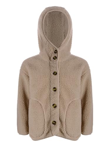 Girls Boys Fuzzy Polar Fleece Jacket Kids Winter Warm Button Down Coat Long Sleeve Hooded Outerwear