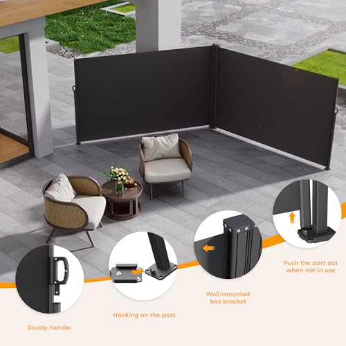 Image of HOMEDEMO Retractable Side Awning 236 inch x 71 inch, Double Side Awning with Privacy Screen Protection, Waterproof & UV-Resistant Outdoor Side Pull Shade for Patios, Balconies and Gardens, Carbon Gray
