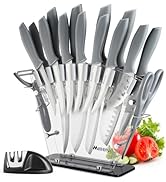 MIDONE Kitchen Knife Set with Acrylic Block, 17 PCS German Stainless Steel, includes Multiple Var...
