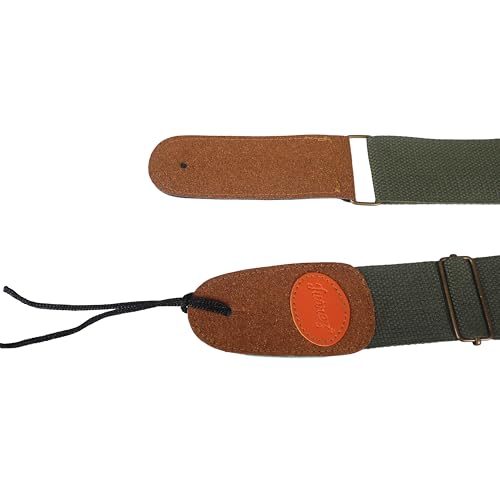Image of JUAREZ JRGST100 Adjustable Guitar Strap | Heavy Duty Cotton Canvas with Genuine Suede Leather Ends | Brass Buckle | Fits Acoustic, Electric & Bass Guitars | Olive Green