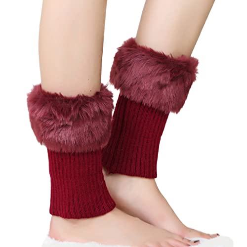 Women Crochet Faux Trim Leg Warmers Short Furry Fuzzy Leg Cuffs Foot