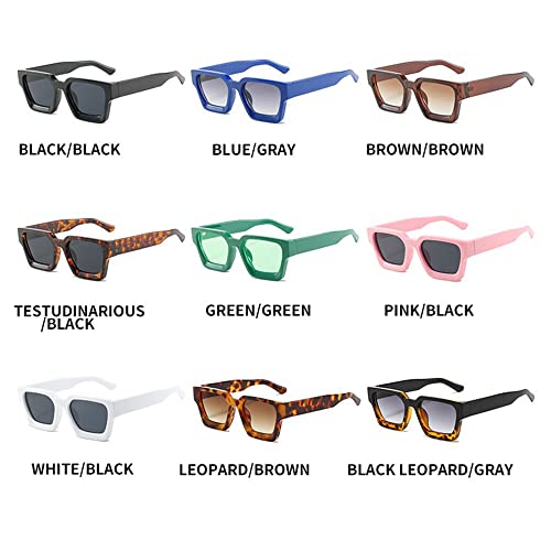 Square Frame Punk Thick Women Sunglasses Ladies Shades Shades Retro Sunglasses(BLACK/BLACK)2
