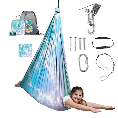 Image of Indoor Sensory Swing for Kids or Outdoor - Holds 300lbs, Double-Layer, & 360 Swivel, Calming Compression Therapy Swing Hammock for Kids & Adults with All Hardware - Sensory-Motor Toys & Gifts