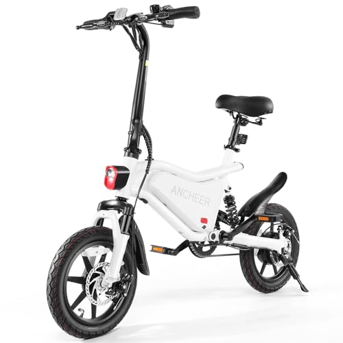 ANCHEER Folding Electric Bike for Adults, 20MPH Ebike, UP to 45 Miles Electric Bikes, 14" Foldable Electric Bicycle for Women/Men, Cruise Control Ebikes, LCD Digital Display, Dual Suspension