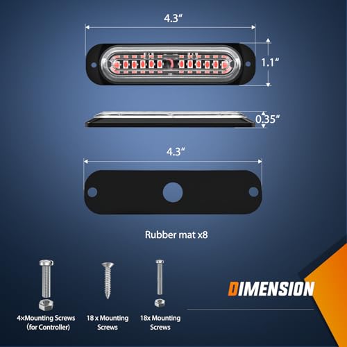 Image of Nilight 8PCS Led Strobe Lights with Controller 12V 24V Sync Feature Red | 12 LED Surface Mount Emergency Hazard Warning Lights with Strobe Controller for Vehicle Car Truck RV ATV