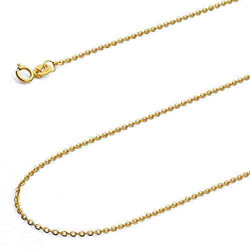 14k REAL Yellow/White Gold Solid 1.5mm, 1.2mm Side Diamond Cut Rolo Cable Chain Necklace with Lobster Claw Clasp2