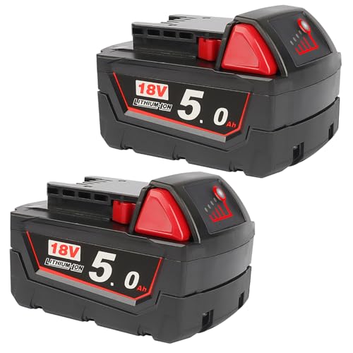 Powarobor 2 Stück M18 B5 18V 5 0 Ah Kompatibel mit Milwaukee 18 Volt Elektrowerkzeuge Ersatzakkus für M18 Akku 48-11-1850