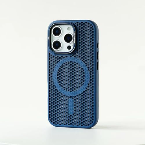 Coque en maille iPhone 13 Pro bleu foncé évite la surchauffe avec bague objectif alliage