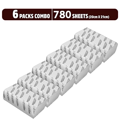Image of BREEZE Multifold Tissue Paper Towels 780 Sheets Soft and Absorbent 1 Ply Hand Towel Napkin for Office Kitchen & Home (Pack of 6x130, White)