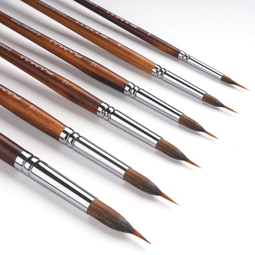 Image of Watercolor Brushes Professional, Fuumuui 6Pcs Extended Needle Point Brushes Synthetic Extra Long Pinhead Brush with Sable Body for Fine Detailing - Watercolor Acrylic Gouache Inks Painting
