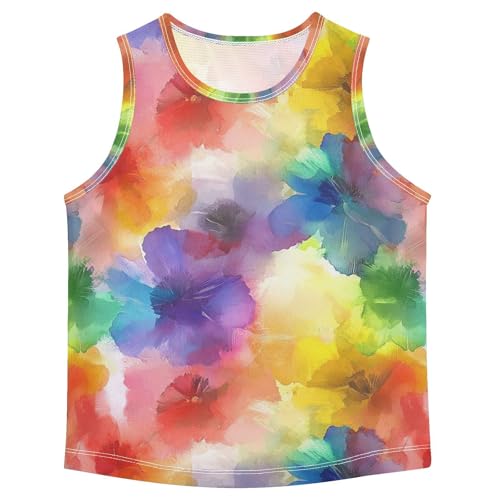Boys Tank Top Shirts Rainbow Colorful Floral Sleeveless T-Shirts Crew Neck for Kids Clothing Children