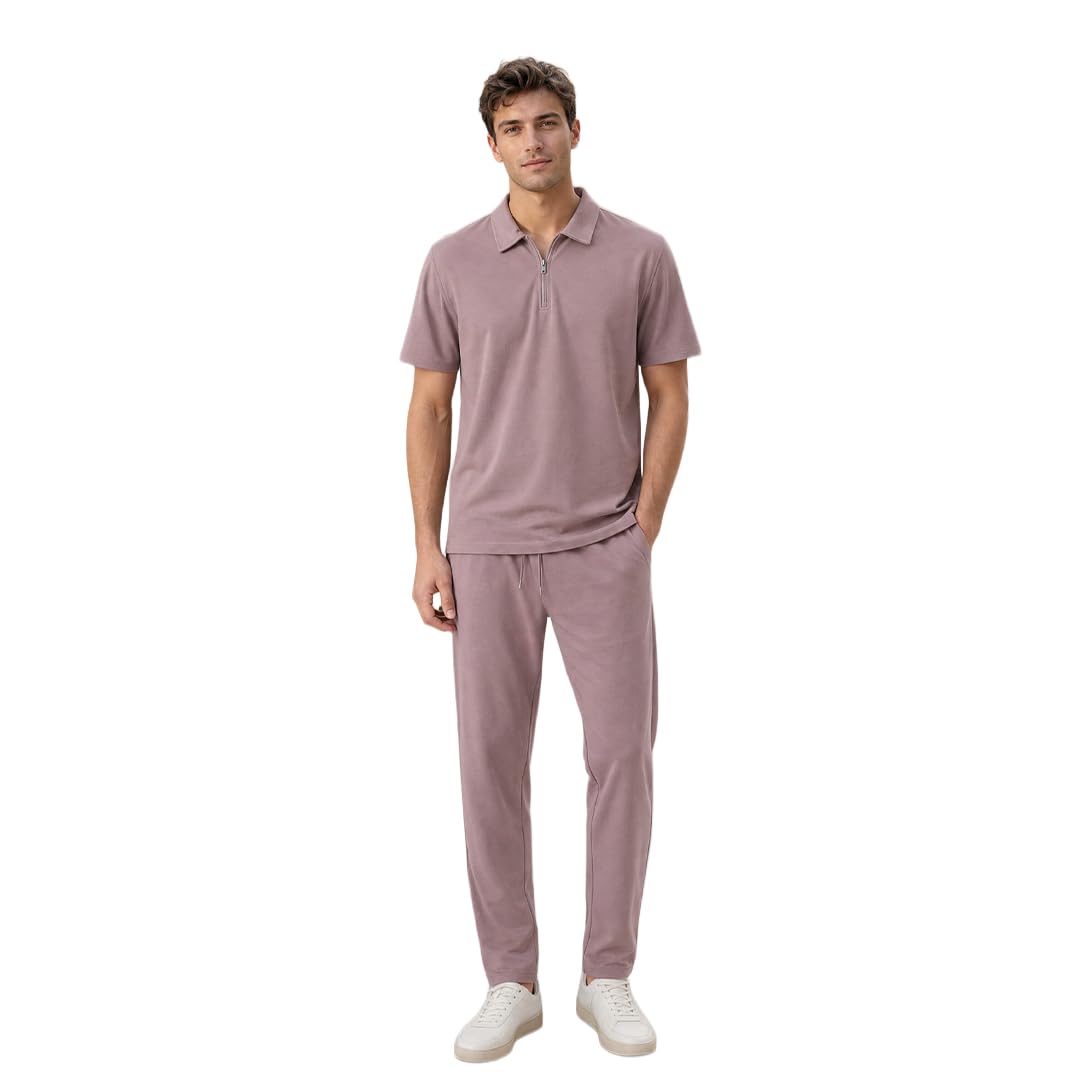 nobero Men Relaxed Fit Voyage Zip Polo and Joggers Co-ord Set(1M-LWCS-R0471-MU2_Mauve_S)-picture-3