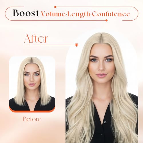 Image of Sunny Hair Clip in Hair Extensions Real Human Hair Platinum Blonde 16 Inch | Remy Human Hair Clip in Extensions, Heat Styling Friendly, Natural Looking for Daily Use and Special Occasions 105g