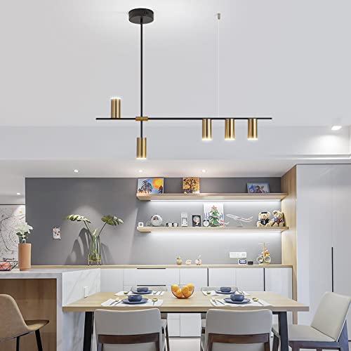 Siittoo Pendant Light Fixtures, Dimmable Modern Led Chandelier Lighting With Spotlights, Adjustable Linear Hanging Pendant Light For Kitchen Island Dining Room Living Room (Black,Gold 30W) #TOP1