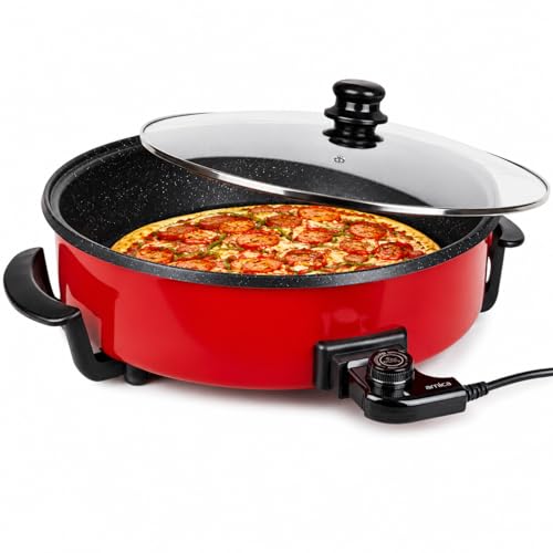 Royal Swiss® Poêle Électrique Multifonction 42 cm – 1500 W | Pizza, Paella, Grill, Crêpes | Antiadhésif | Couvercle Verre | Température Réglable |...
