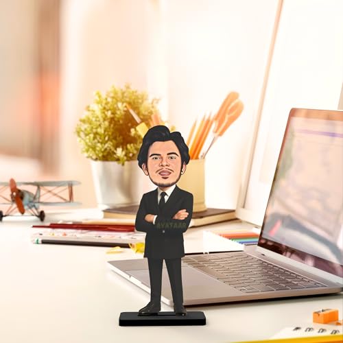 Image of Personalized Workaholic Caricature Gift Custom Office Desk Avatar Birthday Gift for Friend Colleague Unique Corporate Gift for IT Professionals (MAN in Suit 3, 7 INCHES)