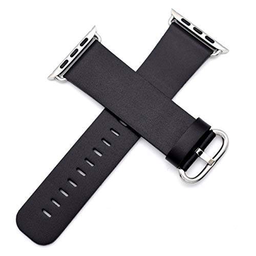 Compatible with iWatch Band 44mm 42mm, Genuine Leather Replacement Band Strap Compatible with Apple Watch Series 4 Series 3 Series 2 Series 1 42mm 44mm (Black-2)