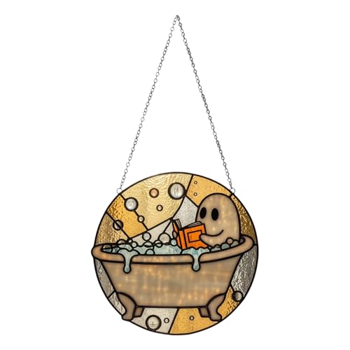 Uoqpty Adorno Fantasma Acrílico para Ventana, Ornamento de Arte Mural de Fantasma Leyendo Libro, Decoración para Interior Exterior Colgante De Puerta para Casa De Campo Sala