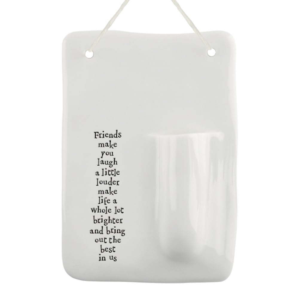 East Of India White Small Indoor Porcelain Hanging Wall Flower Vase Little Modern Home Ornament Decoration 'Make Life Brighter'