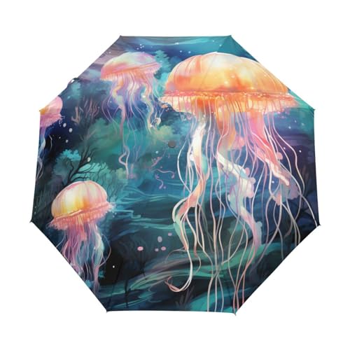 KAAVIYO Fancy Watercolor Jellyfish Umbrella Windproof Automatic Foldable Umbrells Auto Open Close for Men Women Kids