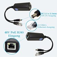 REVODATA 2.5G PoE Splitter 12V/2A, DC 5.5 * 2.1mm Stecker, 48V PoE auf DC 12V/2A 24W Ausgang, 2.5Gbps Ethernet konform IEEE802.3af/at, Plug and Play für IP Kamera, Smart Home – Ansicht 2