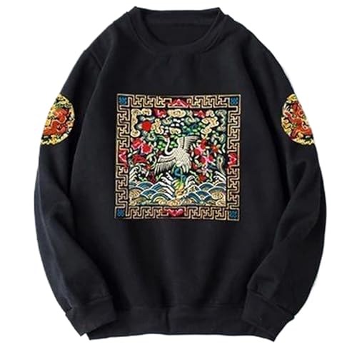 Sweat à col rond broderie dragon style chinois WOLONG exprimez votre force intérieure