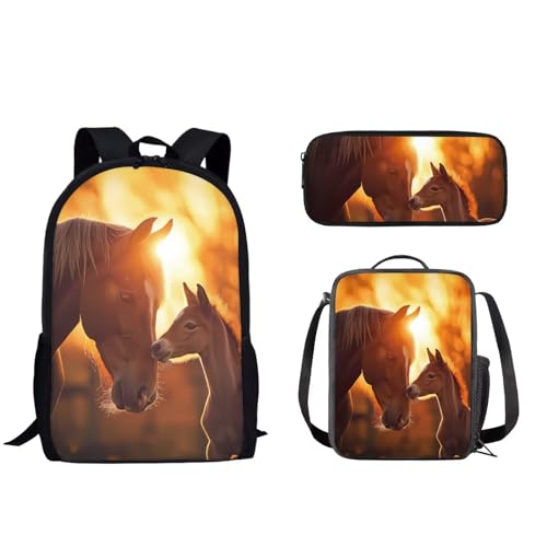 Set di 3 zaini da scuola per studenti con zaino da 43.2 cm borsa per il pranzo astuccio per matite per bambini alla moda per la elementare per ragazzi e ragazze